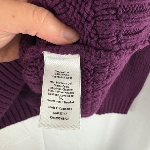 Talbots Purple Pullover 1/2 Snap Sweater Gold Tone Snaps Medium - Picture 4 of 6